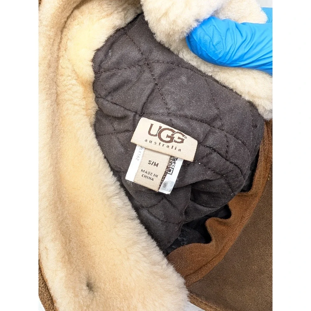 UGG Lockwood Shearling Cap Sheepskin Sherpa Leather Hat Size Small to Medium VTG